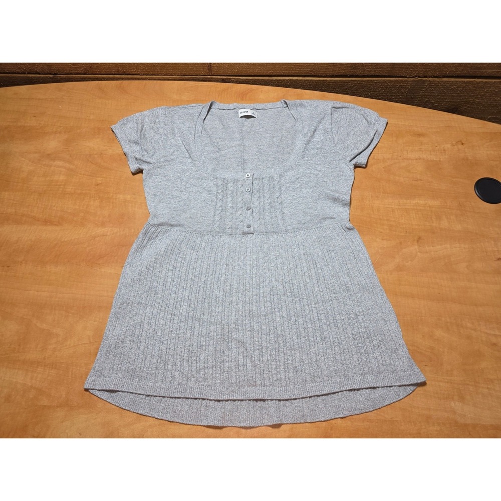 Hollister Gray Short Sleeve Cable Knit Empire Waist Top XL